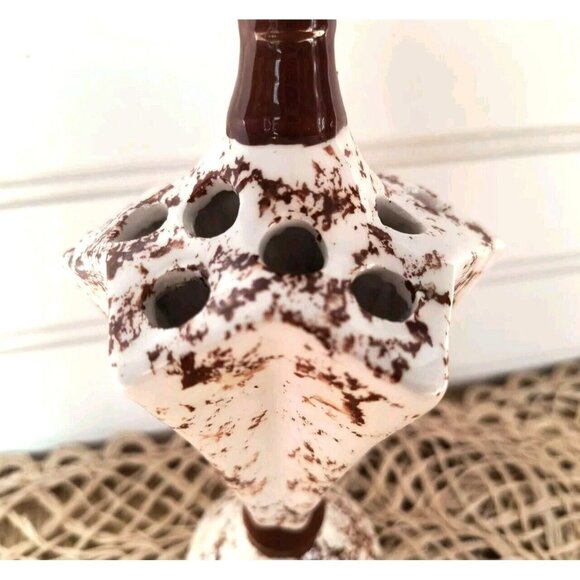 Vintage Umbrella Hat Pin Holder, Brown Speckled Porcelain, EUC - Picture 3 of 8